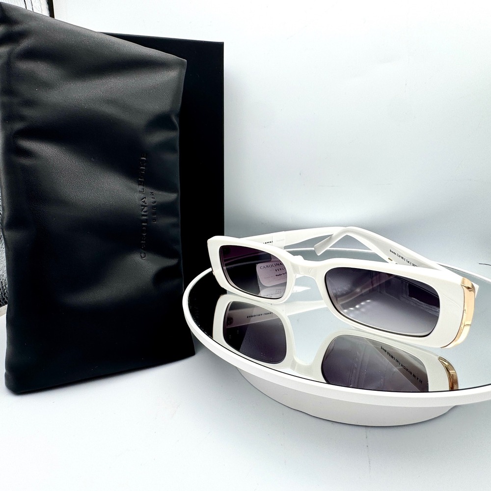 Carolina Lemke Rectangular Sunglasses White & Gold Brenda CL91862 Mens or Womens